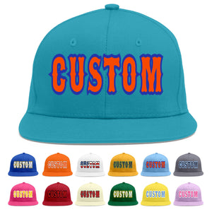 Custom Aqua Orange-Royal Flat Eaves Sport Baseball Cap