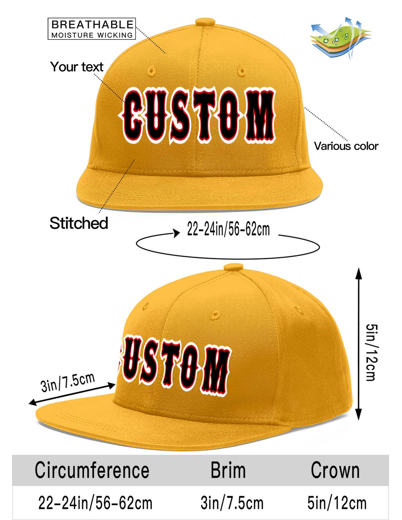 Custom Gold Black-Red Flat Eaves Sport Baseball Cap