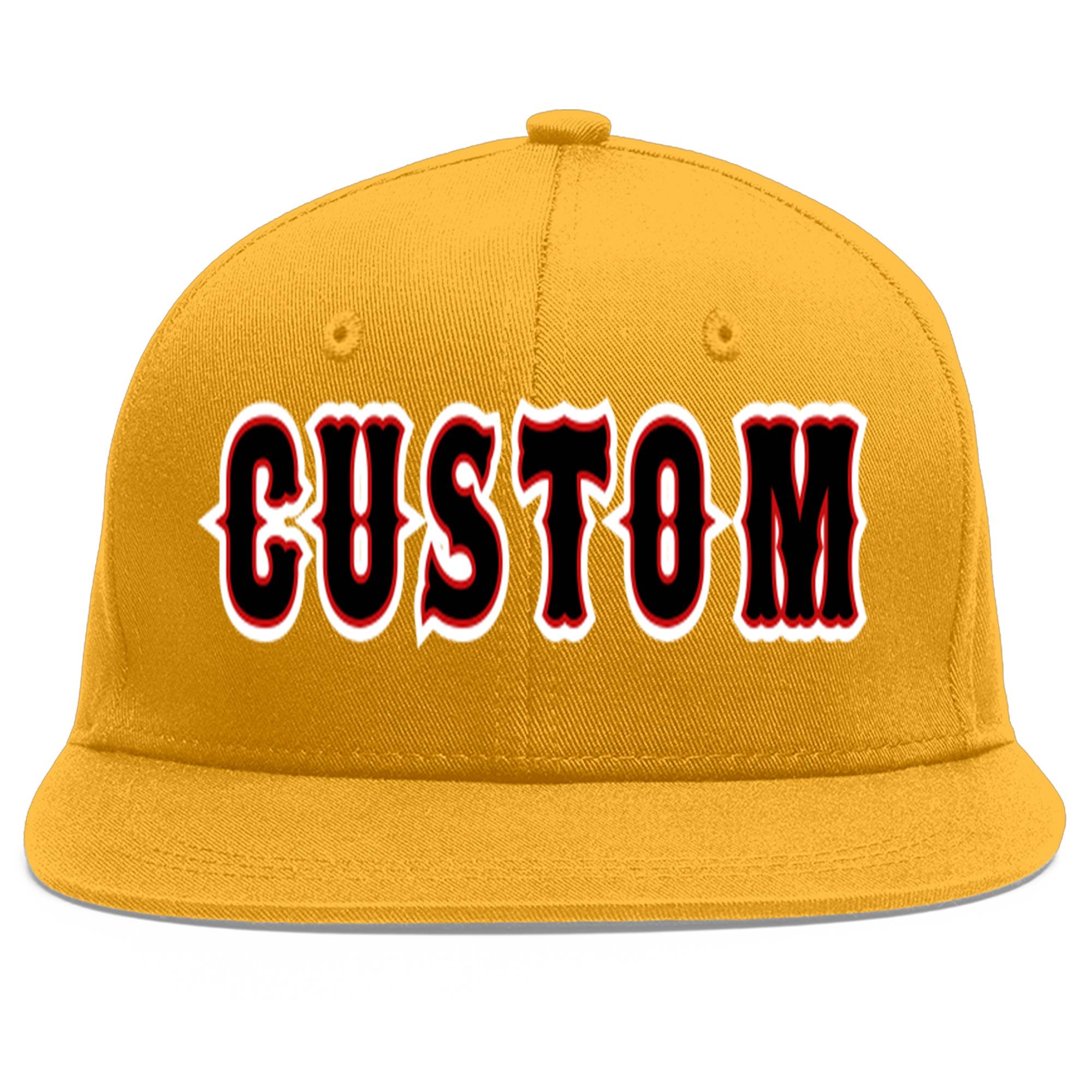 Custom Gold Black-Red Flat Eaves Sport Baseball Cap