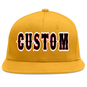 Custom Gold Black-Red Flat Eaves Sport Baseball Cap