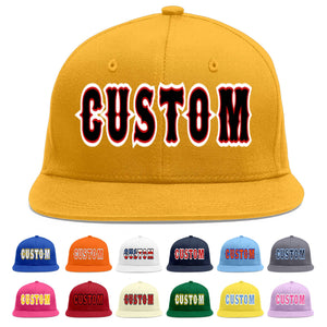 Custom Gold Black-Red Flat Eaves Sport Baseball Cap