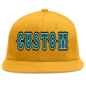 Casquette de baseball personnalisée Gold Aqua-White Flat Eaves Sport