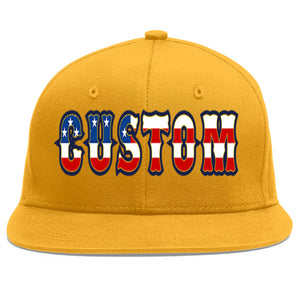 Custom Gold Vintage USA Flag-Gold Flat Eaves Sport Baseball Cap