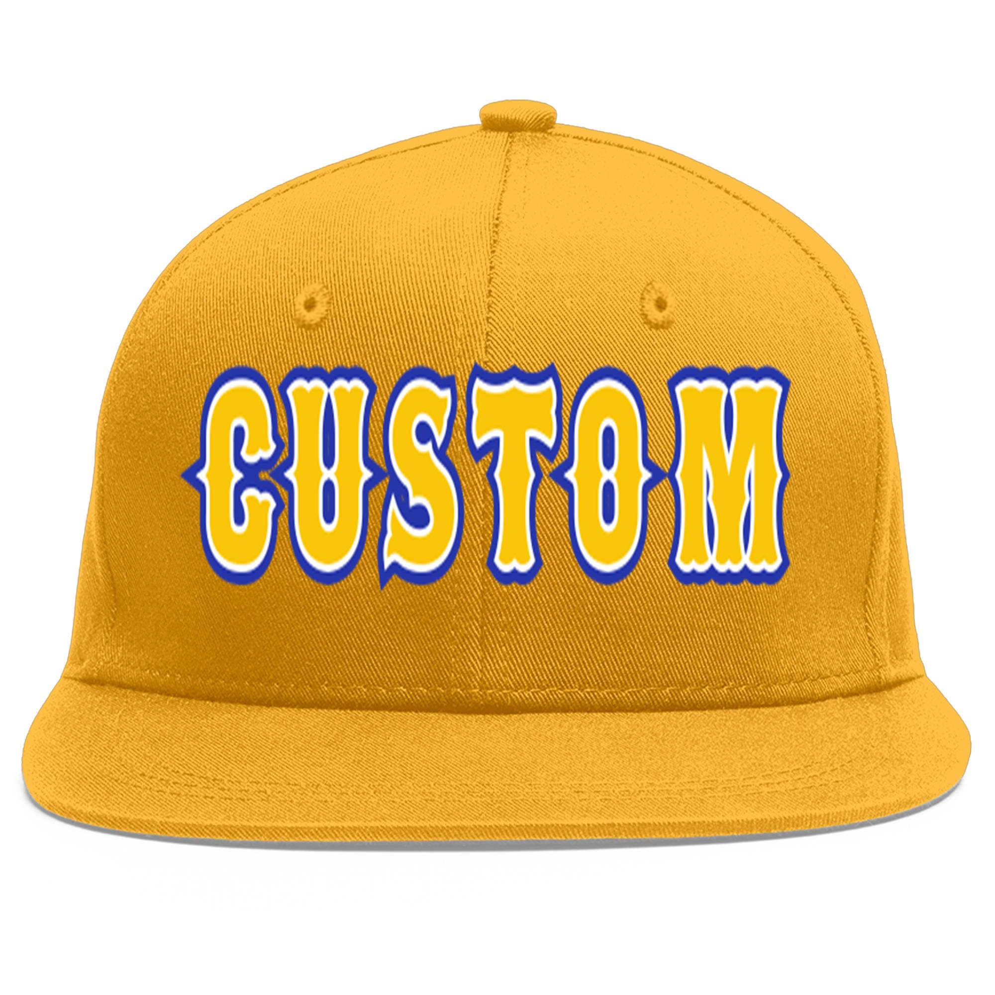 Custom Gold Gold-White Flat Eaves Sport Baseball Cap