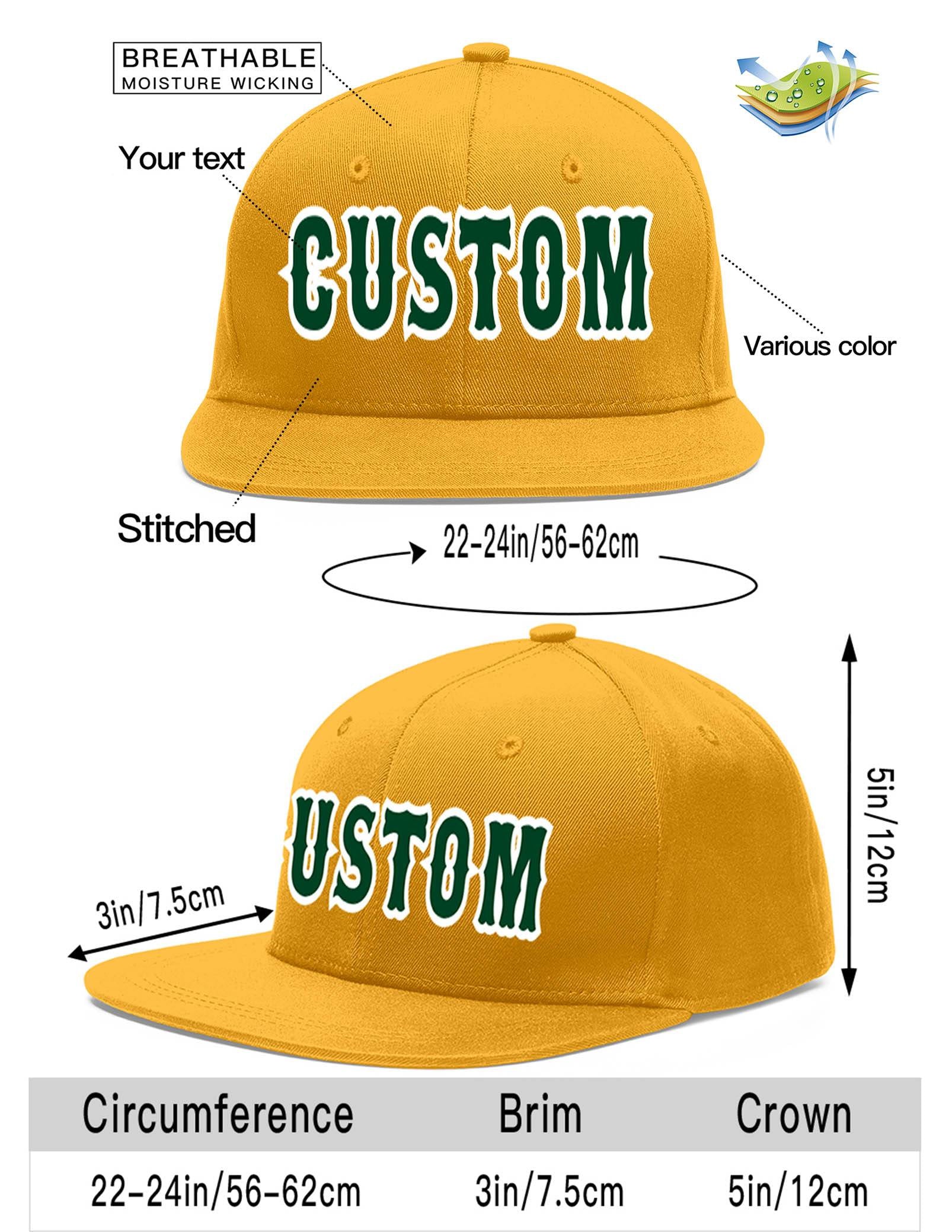 Custom Gold Green-White Flat Eaves Sport Baseball Cap