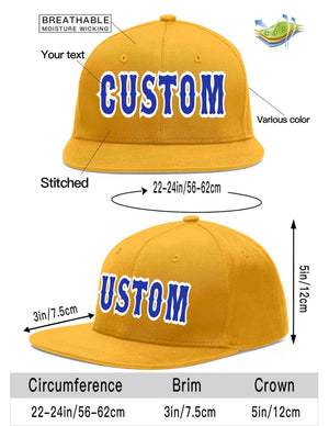 Custom Gold Royal-White Flat Eaves Sport Baseball Cap