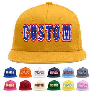 Casquette de baseball sport personnalisée en or Royal-White Flat Eaves