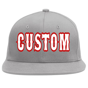 Custom Gray White-Red Flat Eaves Sport Baseball Cap