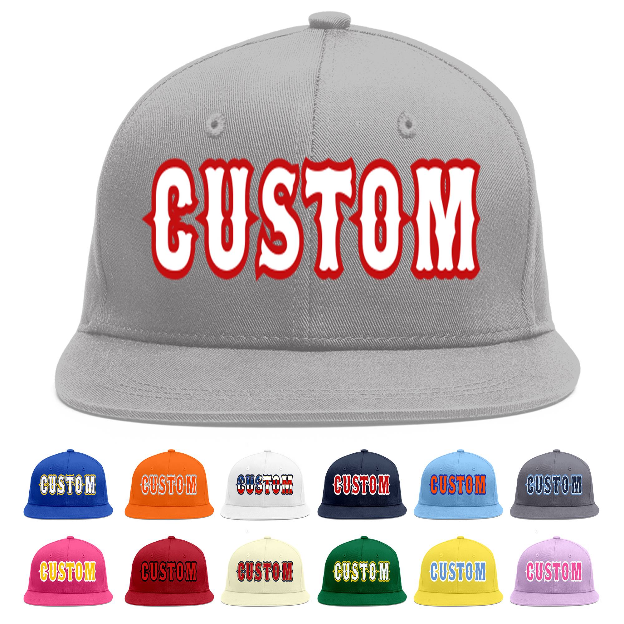 Custom Gray White-Red Flat Eaves Sport Baseball Cap