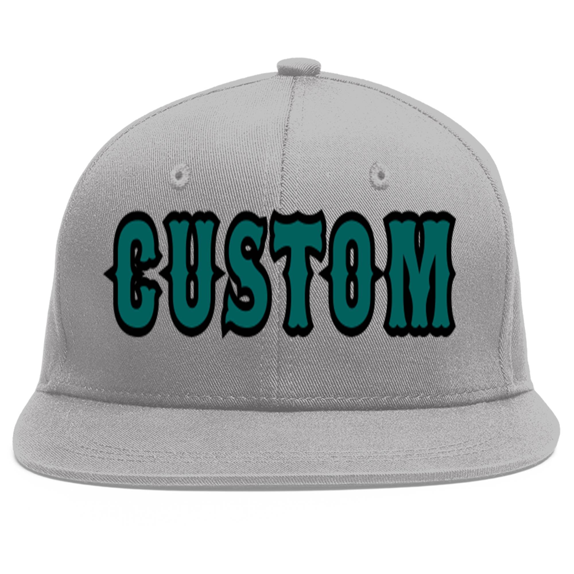 Casquette de baseball sport personnalisée gris aqua-noir plat Eaves