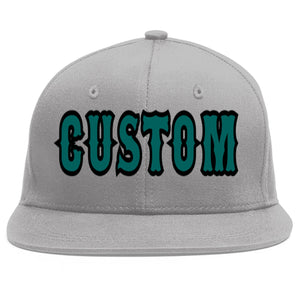 Custom Gray Aqua-Black Flat Eaves Sport Baseball Cap