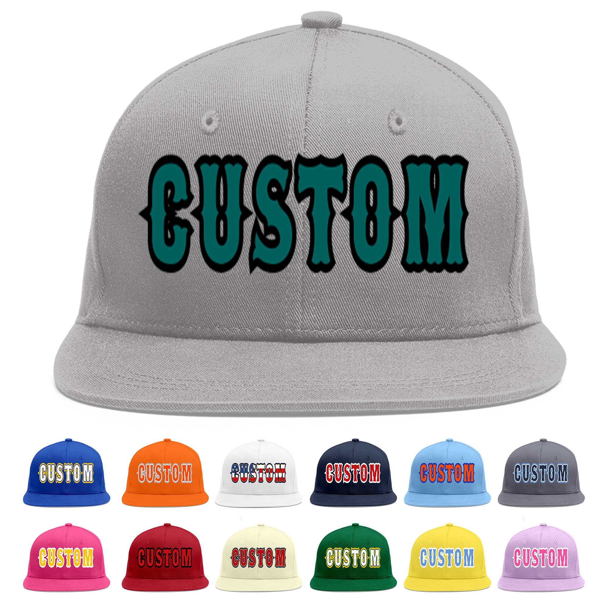 Custom Gray Aqua-Black Flat Eaves Sport Baseball Cap