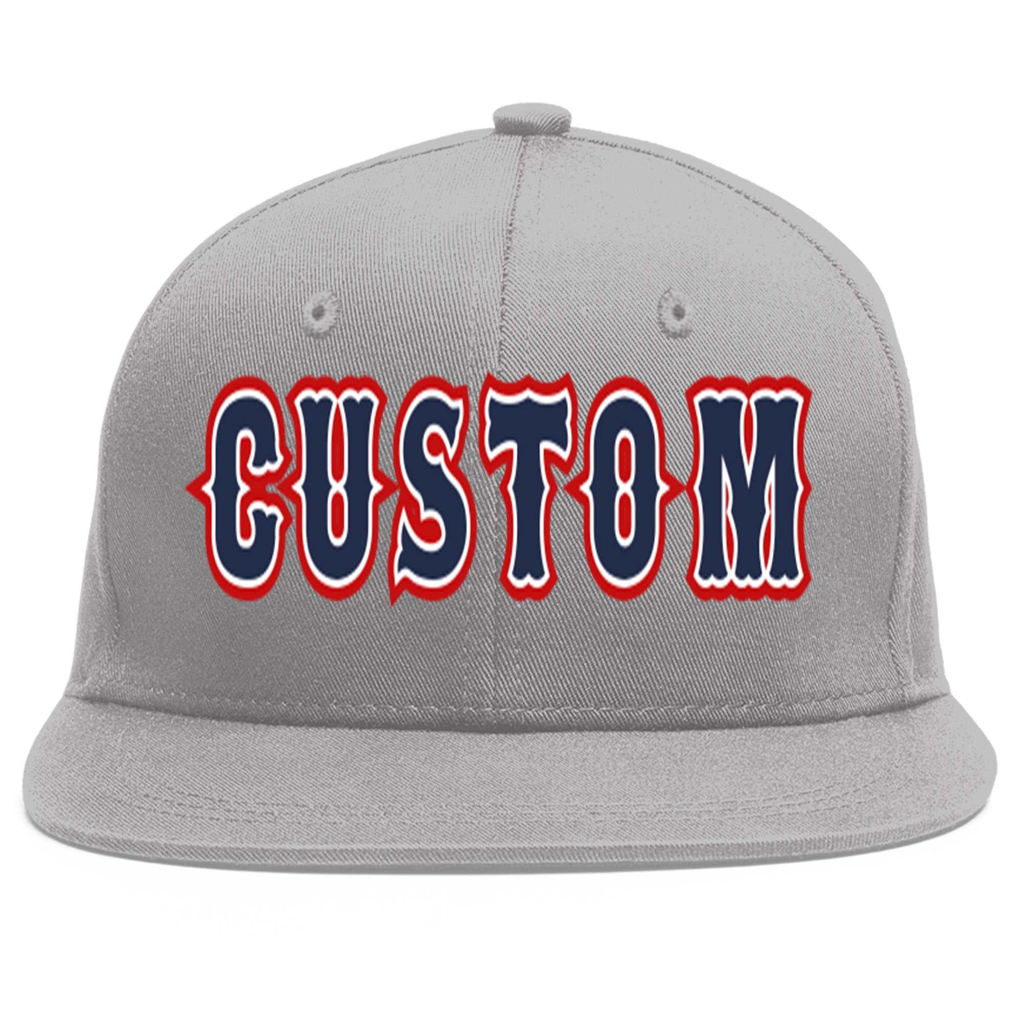 Custom Gray Navy-White Flat Eaves Sport Baseball Cap