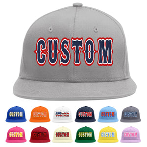 Custom Gray Navy-White Flat Eaves Sport Baseball Cap