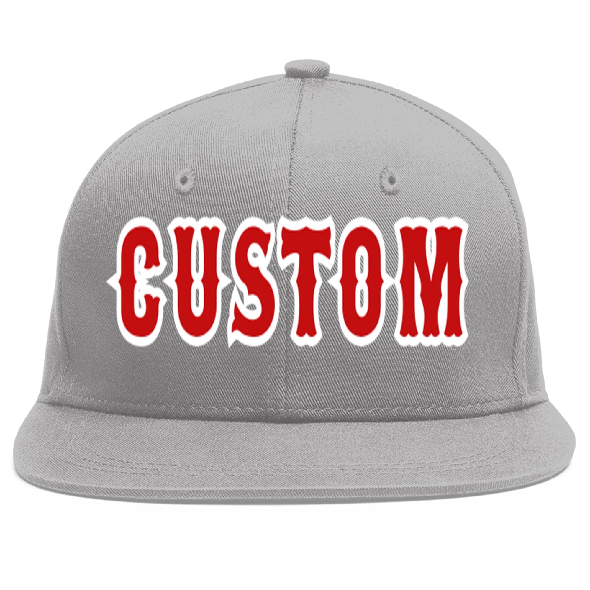 Casquette de baseball sport personnalisée gris rouge-blanc Flat Eaves