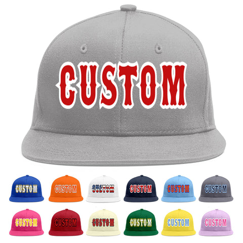 Custom Gray Red-White Flat Eaves Sport Baseball Cap