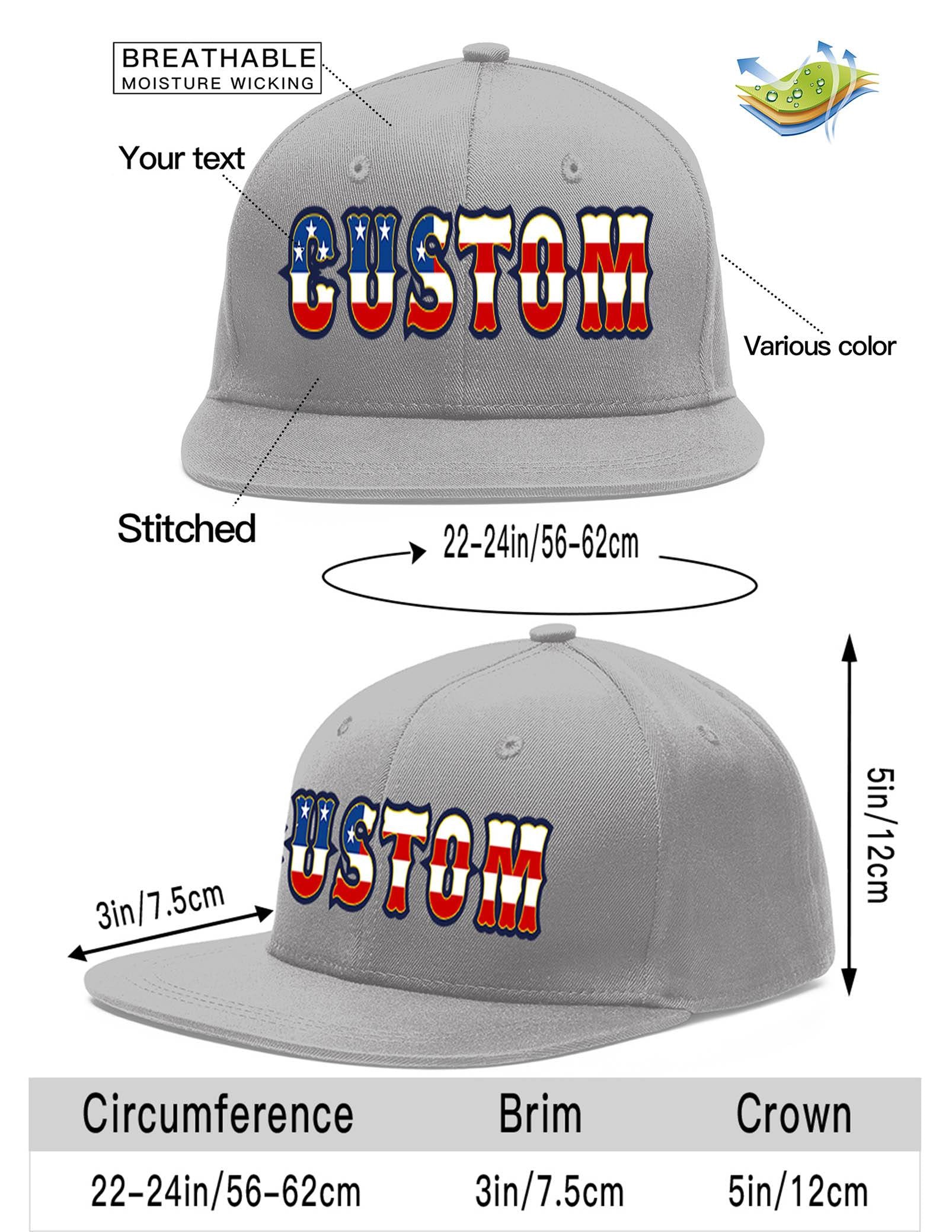 Custom Gray Vintage USA Flag-Gold Flat Eaves Sport Baseball Cap