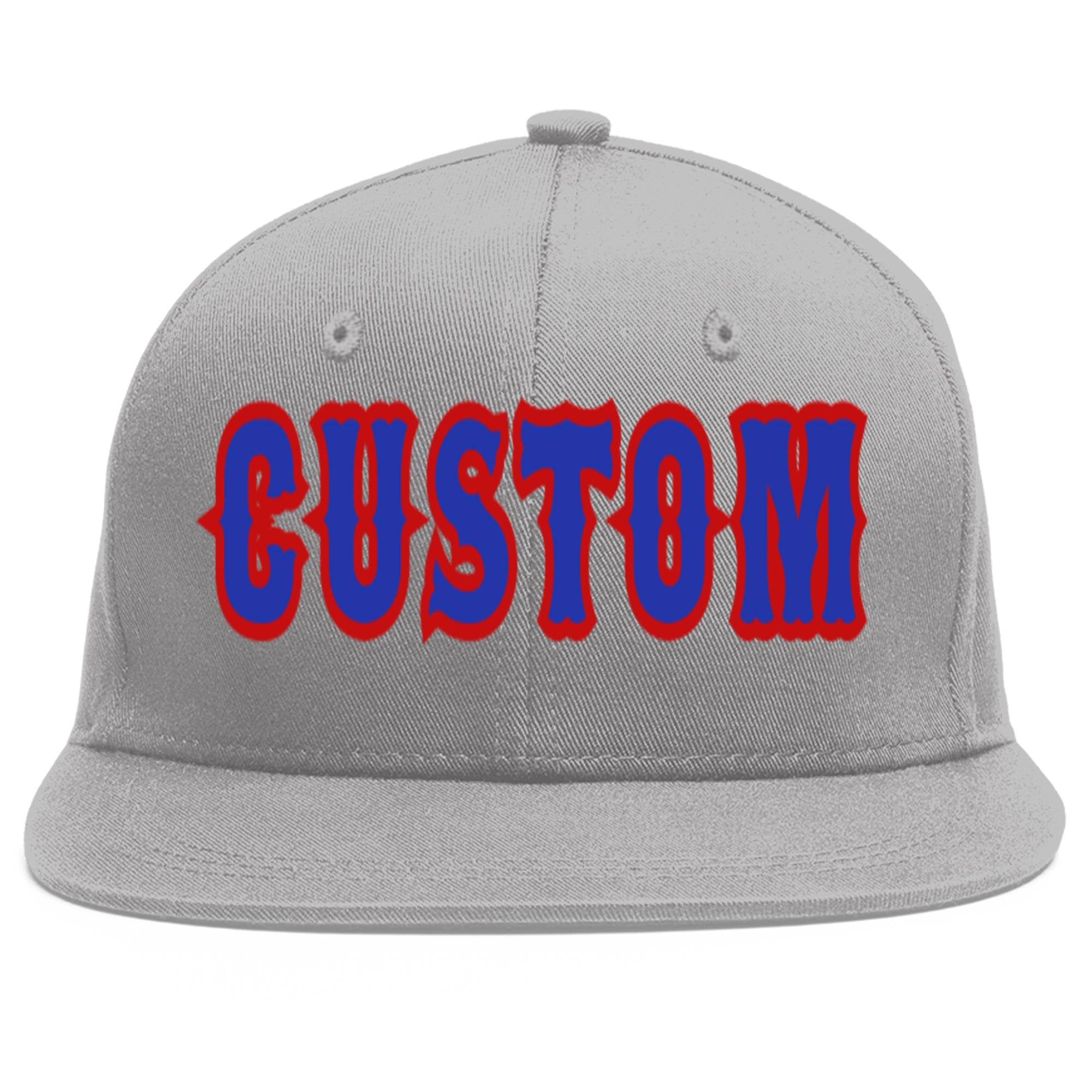 Custom Gray Royal-Red Flat Eaves Sport Baseball Cap