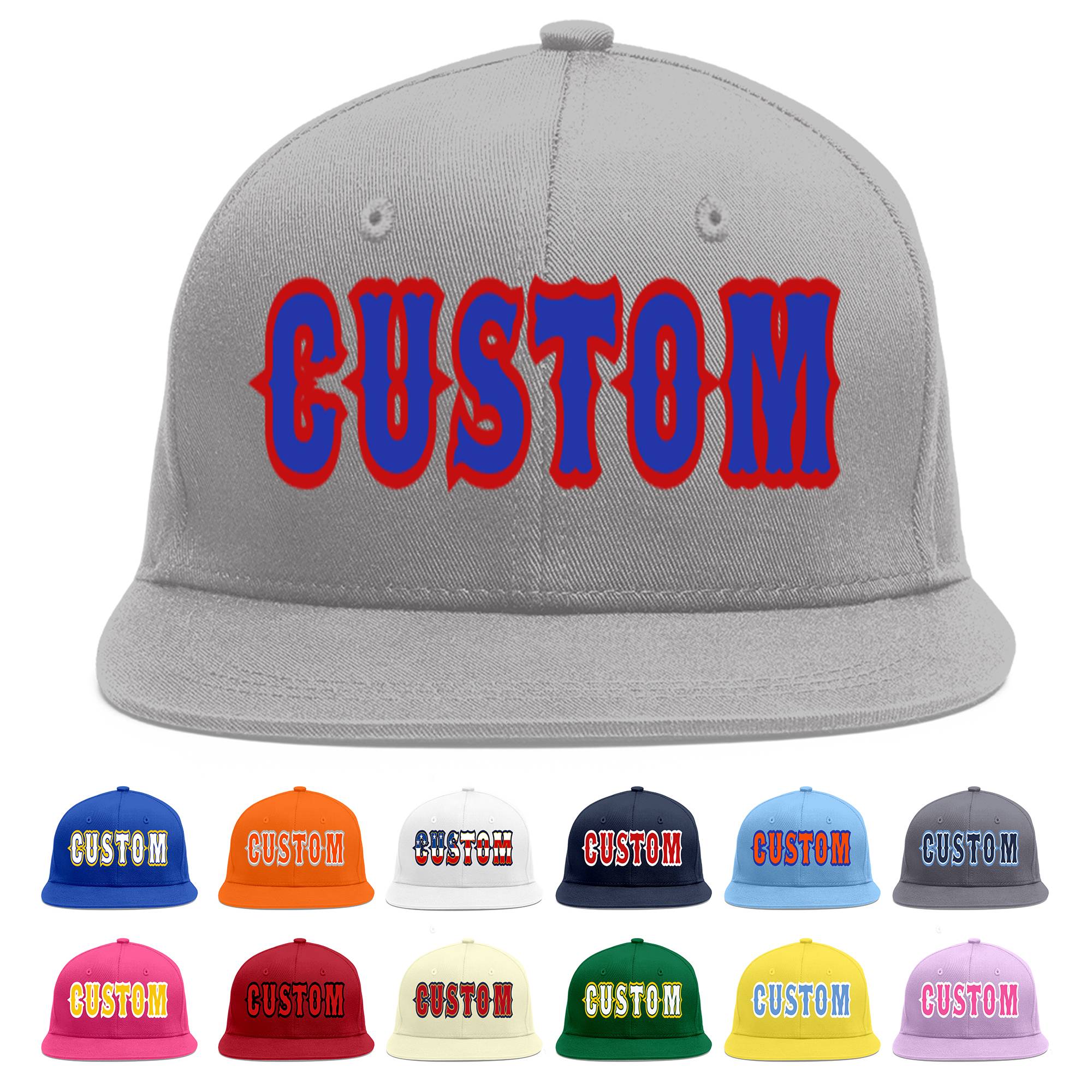 Custom Gray Royal-Red Flat Eaves Sport Baseball Cap