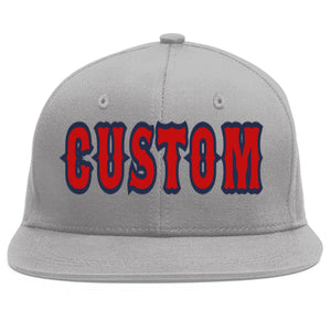 Custom Gray Red-Navy Flat Eaves Sport Baseball Cap