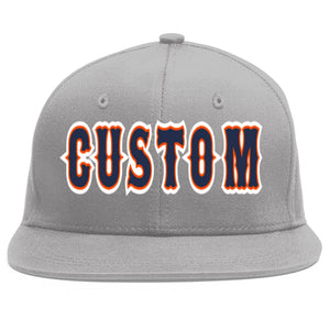 Custom Gray Navy-Orange Flat Eaves Sport Baseball Cap