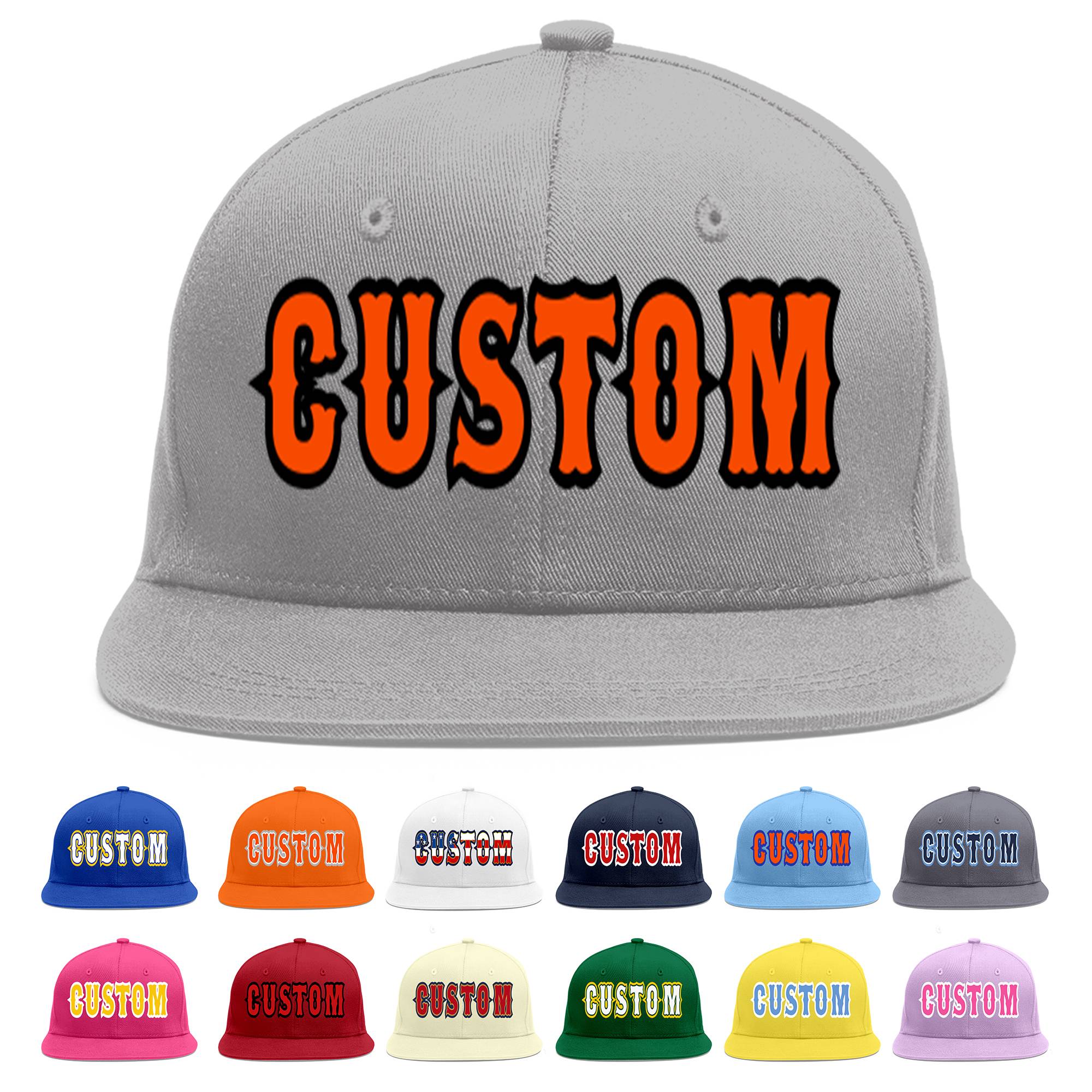 Custom Gray Orange-Black Flat Eaves Sport Baseball Cap