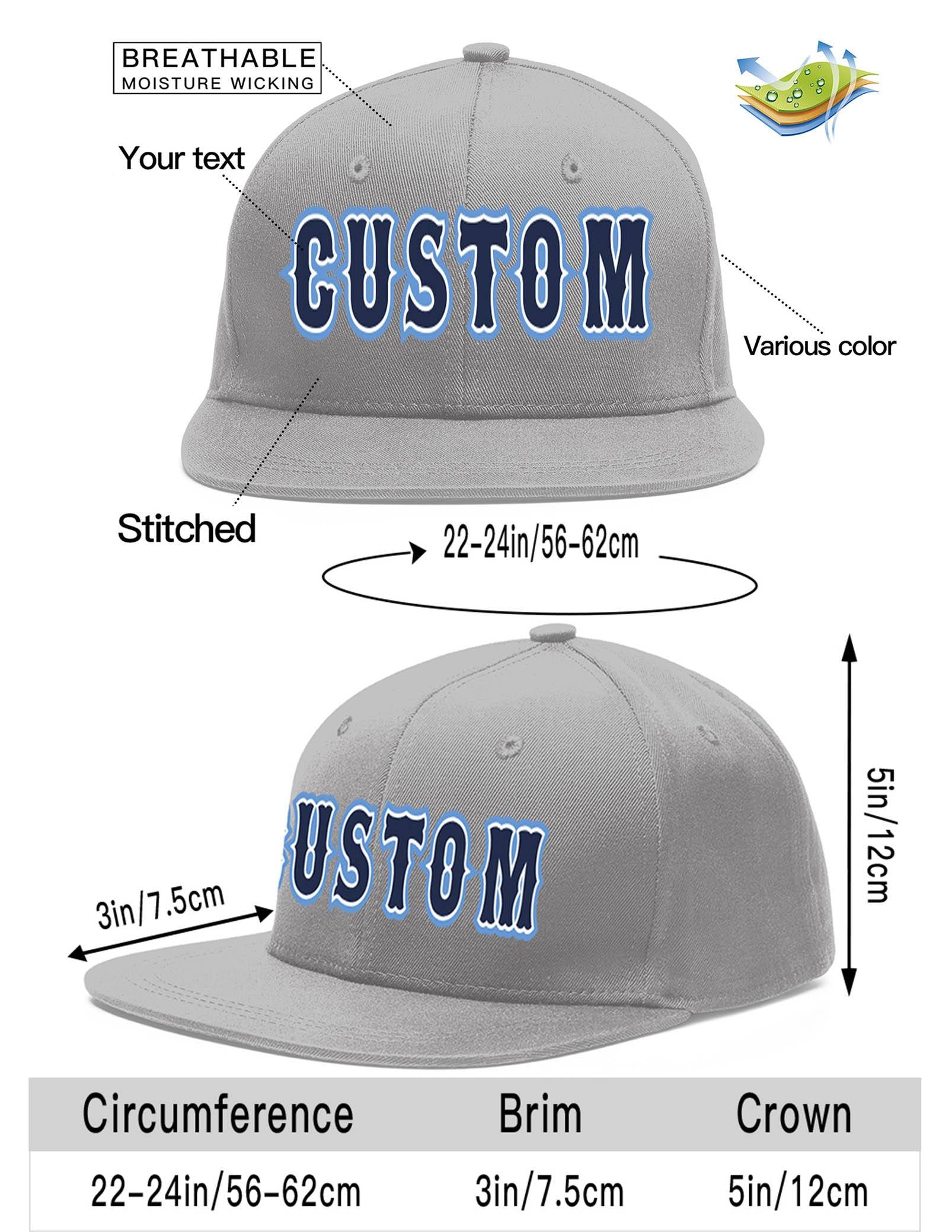 Custom Gray Navy-White Flat Eaves Sport Baseball Cap