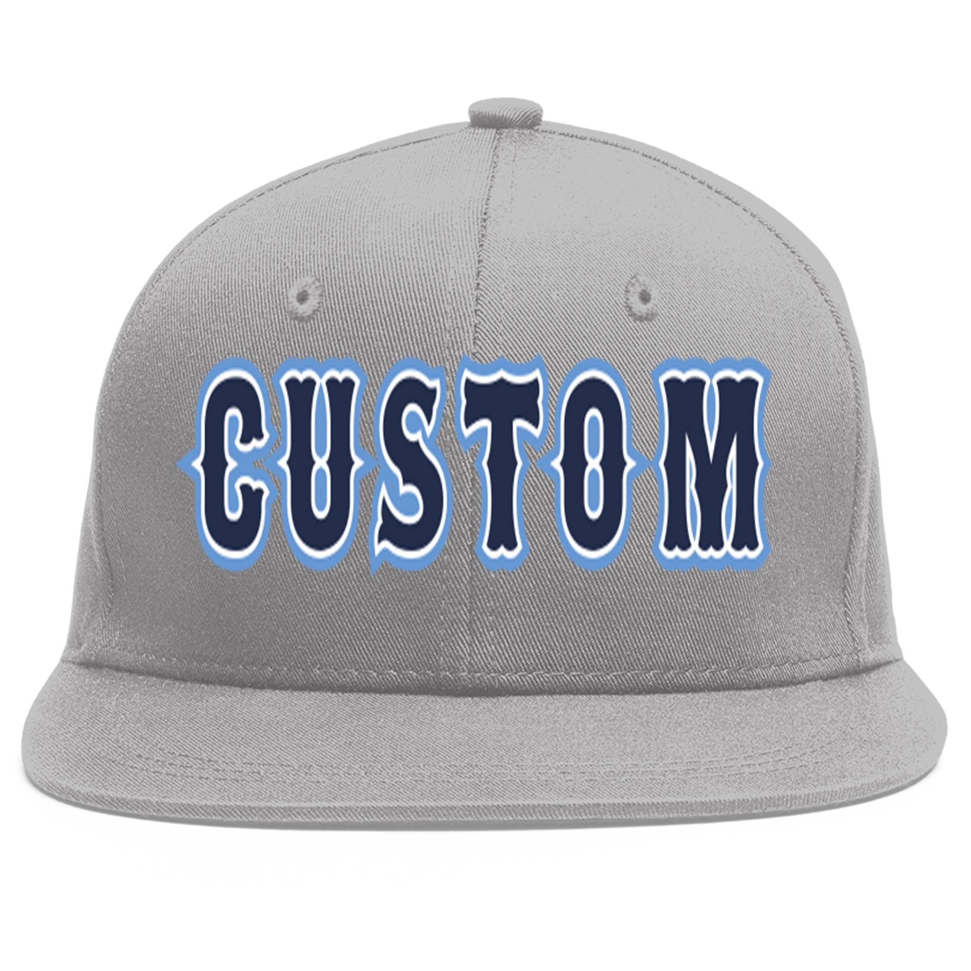 Custom Gray Navy-White Flat Eaves Sport Baseball Cap