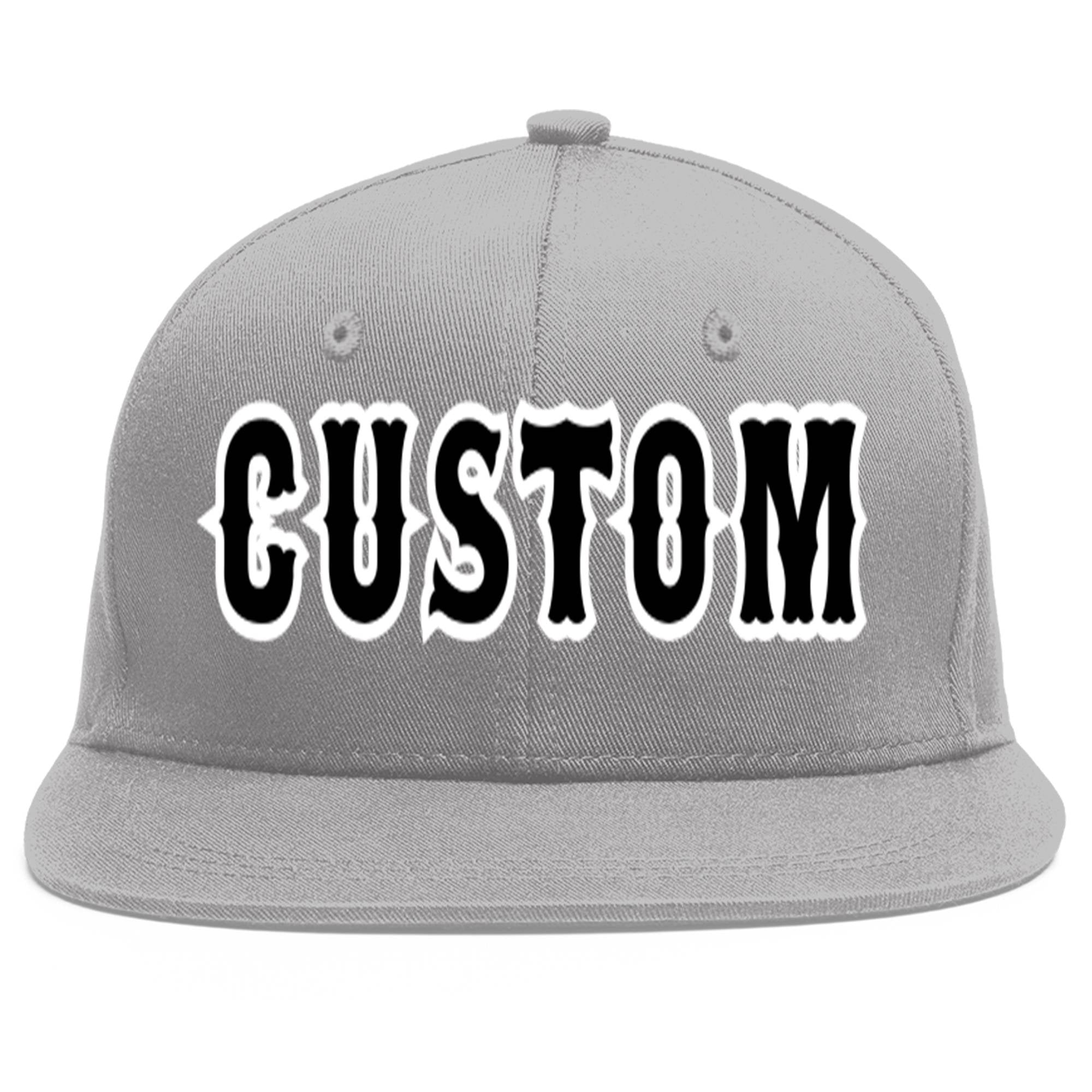 Custom Gray Black-White Flat Eaves Sport Baseball Cap