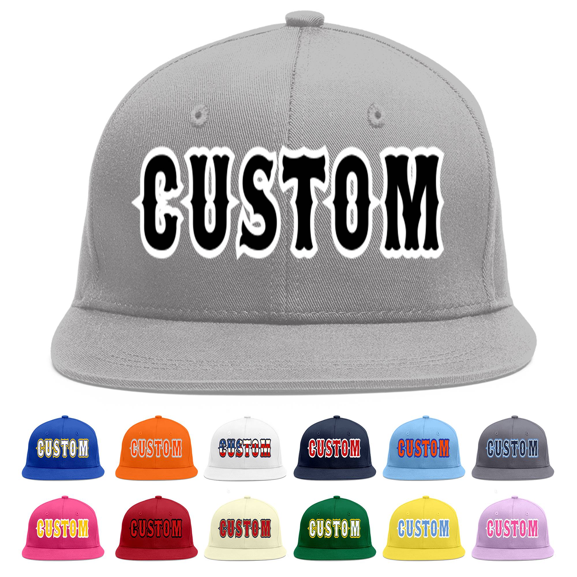 Custom Gray Black-White Flat Eaves Sport Baseball Cap