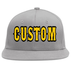 Custom Gray Gold-Black Flat Eaves Sport Baseball Cap