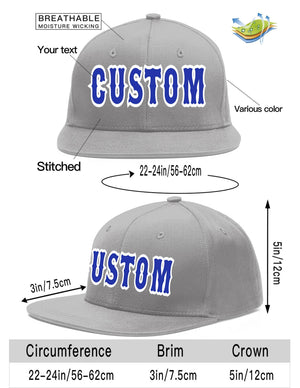 Custom Gray Royal-White Flat Eaves Sport Baseball Cap