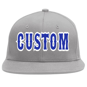 Custom Gray Royal-White Flat Eaves Sport Baseball Cap