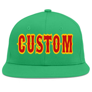 Custom Teal Red-Yellow Flat Eaves Sport Baseball Cap