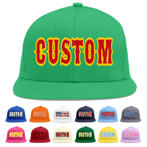 Custom Teal Red-Yellow Flat Eaves Sport Baseball Cap