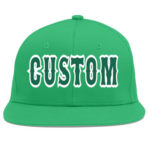 Custom Teal Kelly Green-White Flat Eaves Sport Baseball Cap