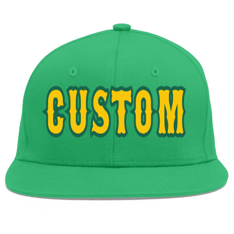 Custom Teal Gold-Kelly Green Flat Eaves Sport Baseball Cap