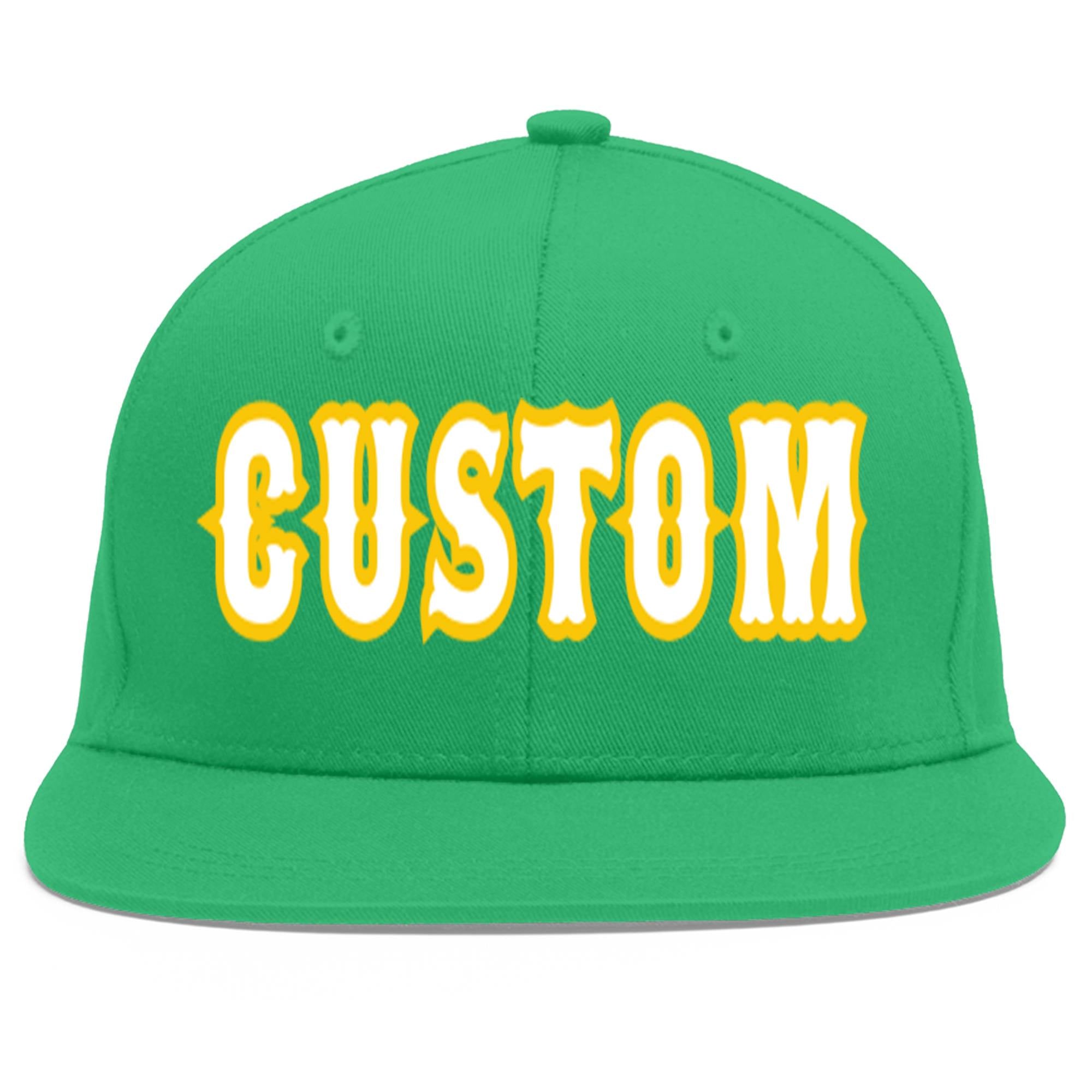 Custom Teal White-Gold Flat Eaves Sport Baseball Cap