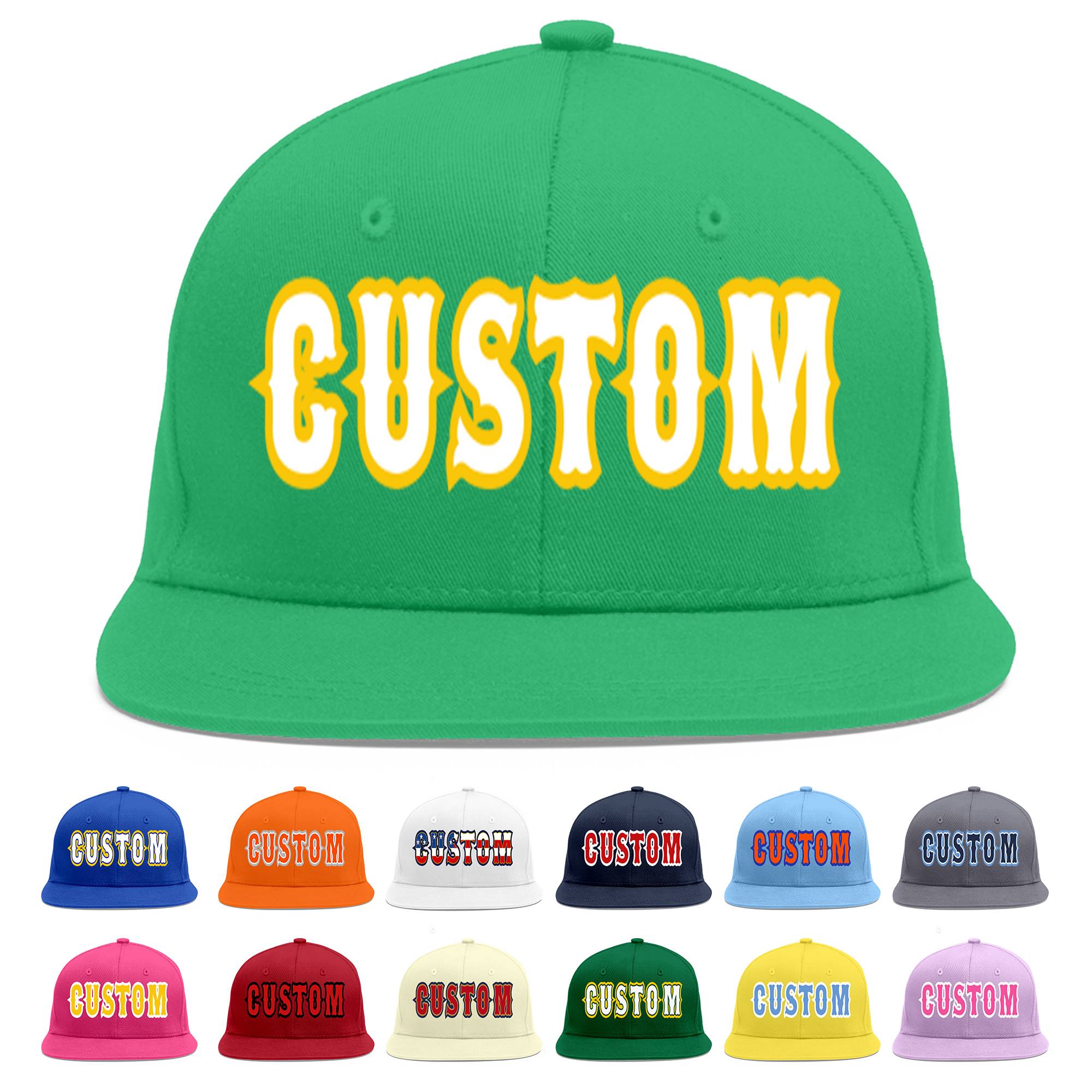 Custom Teal White-Gold Flat Eaves Sport Baseball Cap