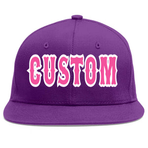 Custom Purple Pink-White Flat Eaves Sport Baseball Cap