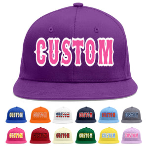 Custom Purple Pink-White Flat Eaves Sport Baseball Cap