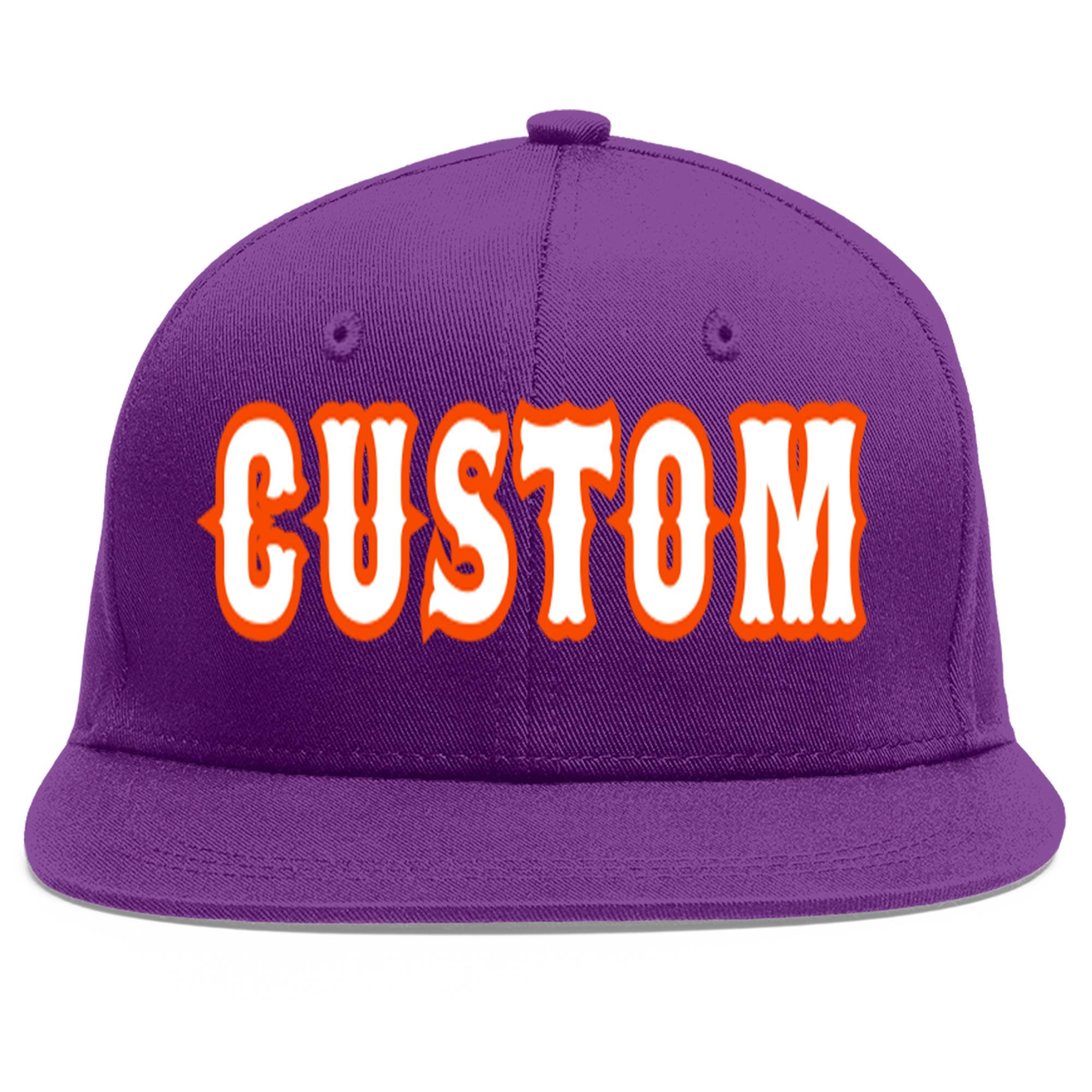 Casquette de baseball sport personnalisée violet blanc-orange à avant-toit plat