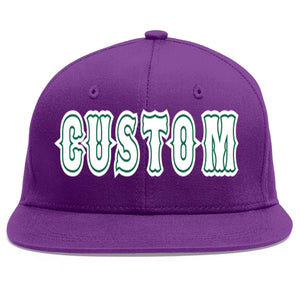 Custom Purple White-Kelly Green Flat Eaves Sport Baseball Cap