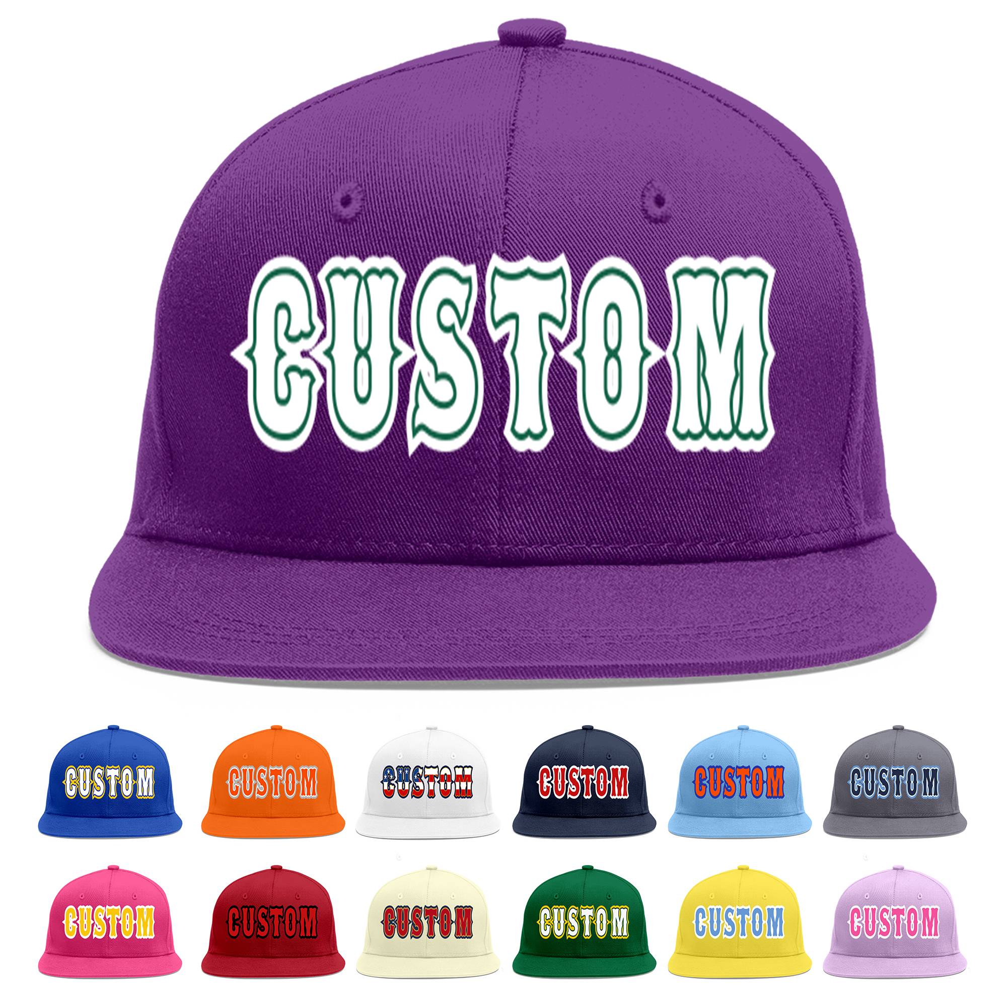 Casquette de baseball personnalisée violet blanc-vert Kelly Flat Eaves