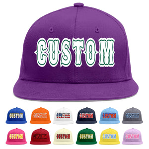 Custom Purple White-Kelly Green Flat Eaves Sport Baseball Cap