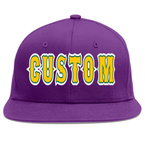 Custom Purple Gold-Kelly Green Flat Eaves Sport Baseball Cap