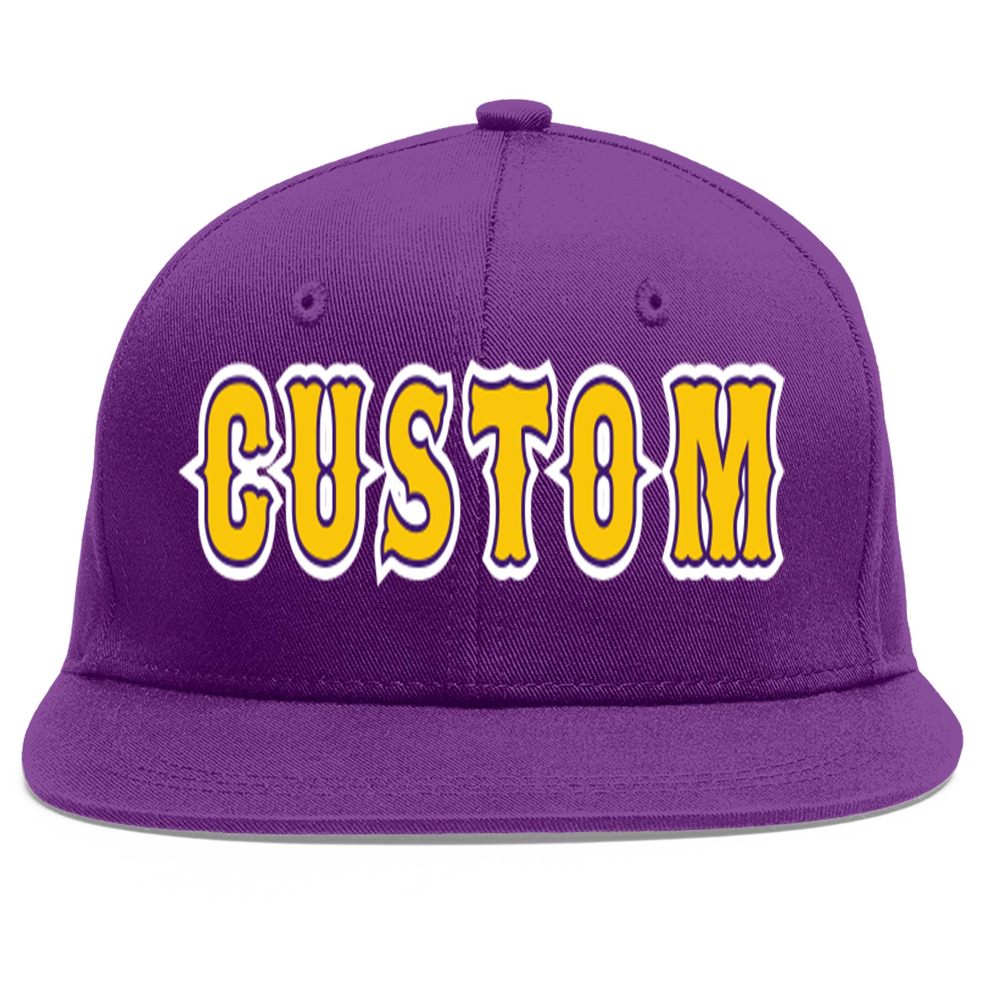 Casquette de baseball sport personnalisée violet or-violet plat avant-toit