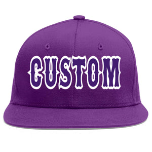 Custom Purple purple-White Flat Eaves Sport Baseball Cap