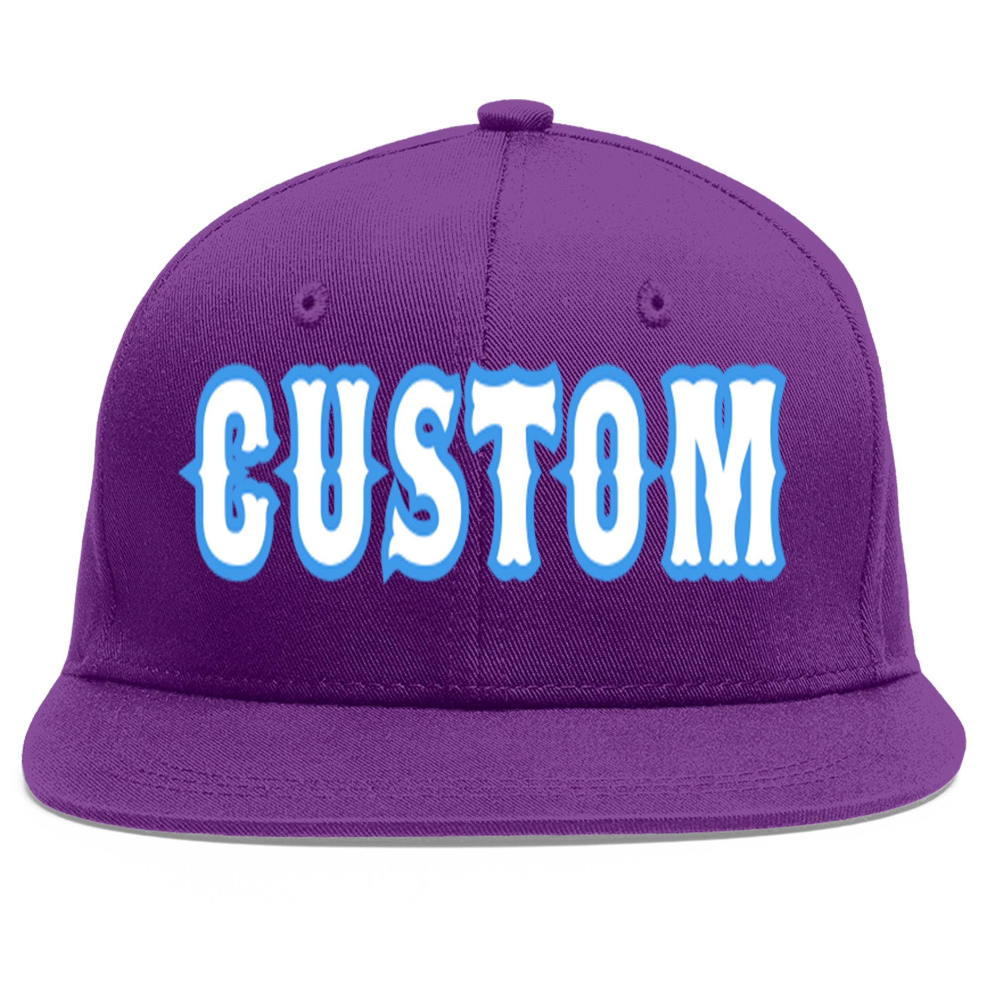 Custom Purple White-Powder Blue Flat Eaves Sport Baseball Cap