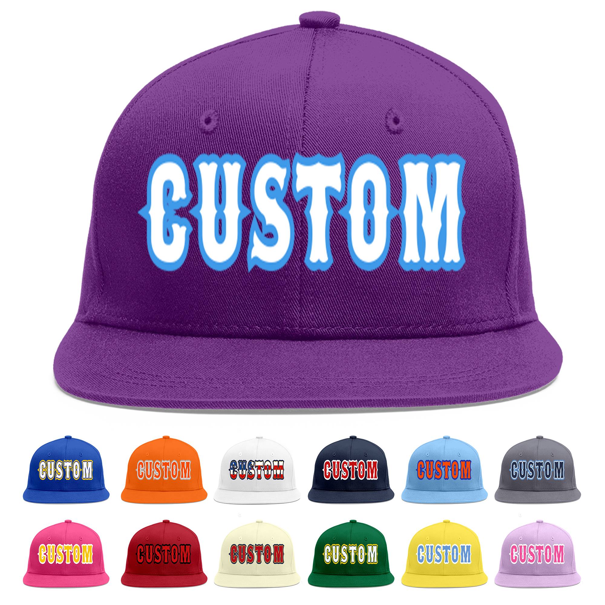 Custom Purple White-Powder Blue Flat Eaves Sport Baseball Cap